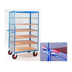6 Tier Shelf Truck 1780Hx1000Lx700W Open Fronted & Drawbar Shelf Trolleys with plywood Shelves & roll cages 55/Blue open fronted truck with drawbar.jpg